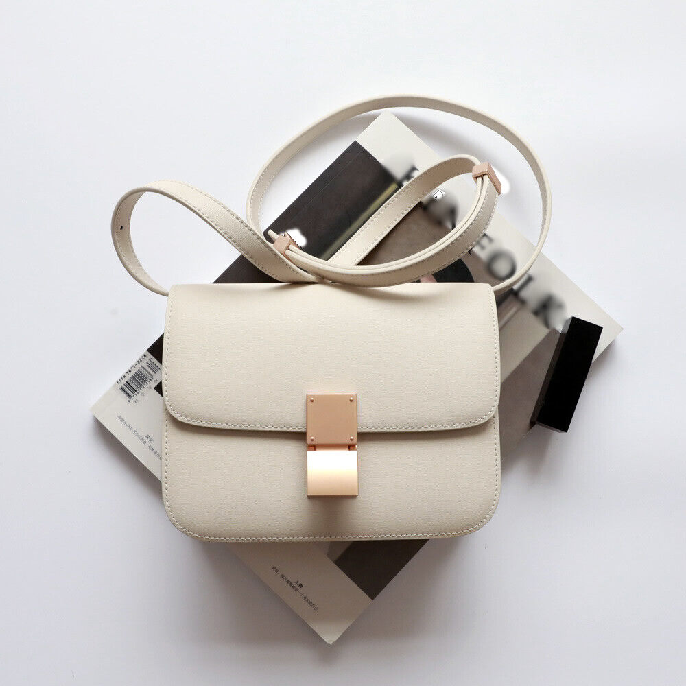 Real Leather Small Flap Box Square Clutch Shoulder Bag Purse Crossbody Trunk