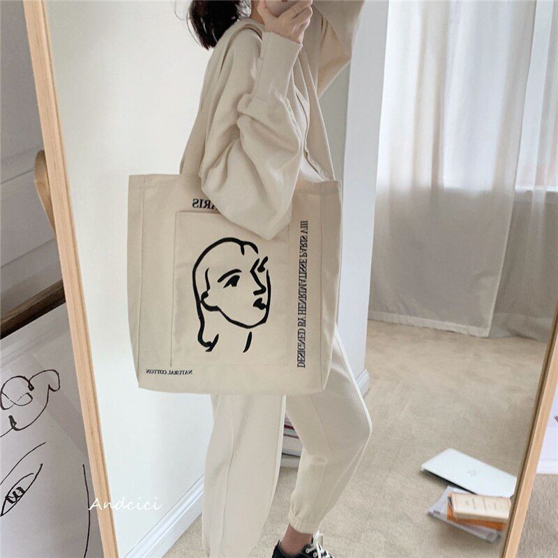 Women Canvas Shoulder Bag Casual Handbag Large Cotton Reusable Shopper Beach Bag