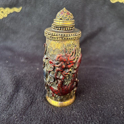 Vintage Double Dragon Snuff Bottle Empty Ornament Craft Accessory