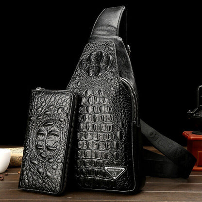 Men's Leather Crocodile Pattern Sling Shoulder Bag Crossbody Bags Clutch Wallet