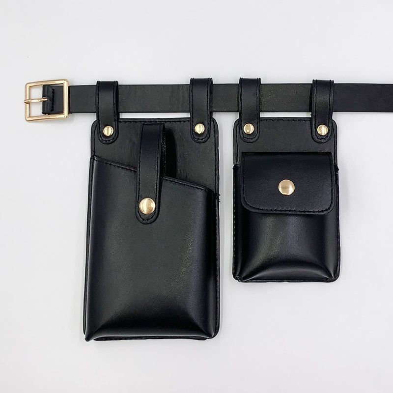 2 PCS Women Belt Bag Leather Flap Fanny Pack Shoulder Crossbody Chest Bag Purse