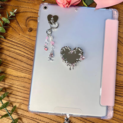 Cute Charms Set for Kindle,Including Y2K Style Heart Grip Holder, Pink Heart Cha