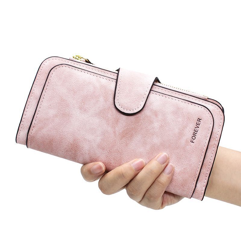 Synthetic Leather Wallet Zipper Long Card Holder Coin Purse Bag 19*10*2.5cm Pink