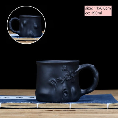 Yixing Purple Sand with Handle Teacup Handmade Dragon Pattern Portable Tea Cup