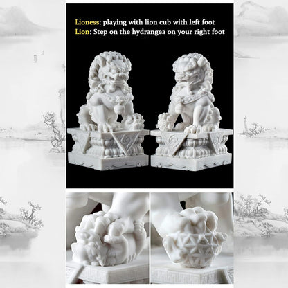 Foo Dogs Statues Pair Marble Feng Shui Guardian Lion Statues