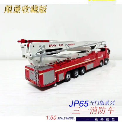 1:50 SANY 65M Large-span Elevating Jet Fire Truck Recue Vehicles Diecast Model