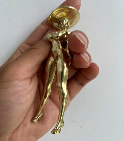 4.4" Solid Brass Naked Hot Girl Statue Art Beauty Model Artwork Pendants