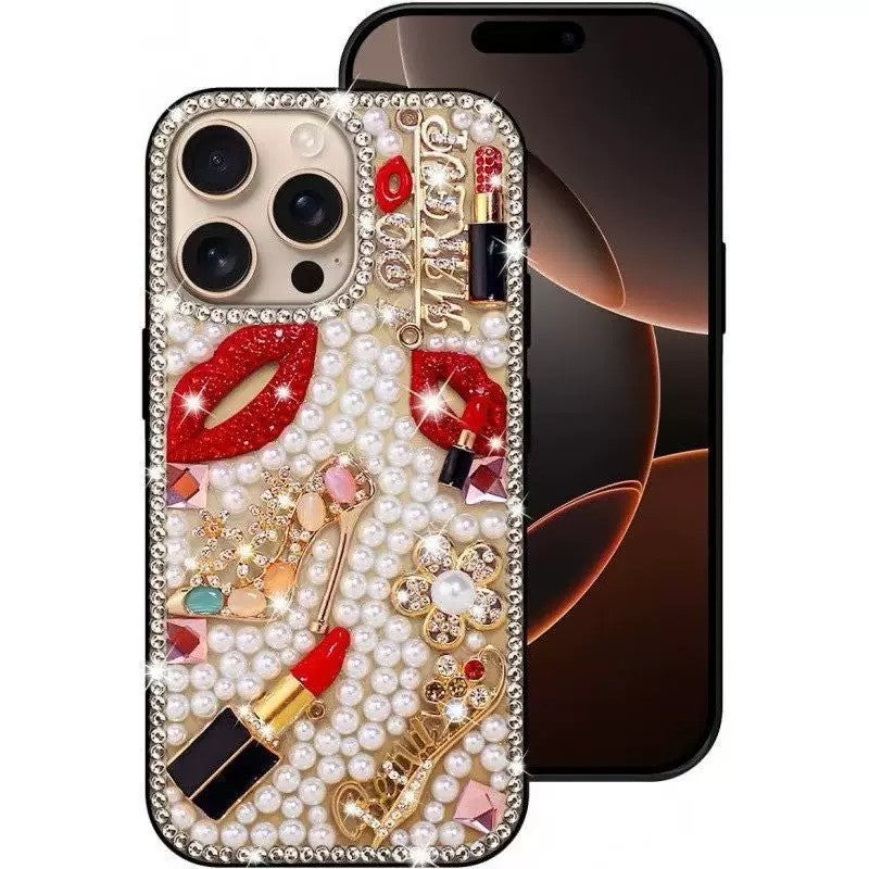3D Perfume Bottle Red Lip Glitter Diamond Phone Case for iPhone 17 ProMax/16//15