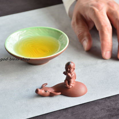 Small Tea Pet Yixing Zisha Purple Clay Tea Play Home Decoration Kid On Buffalo