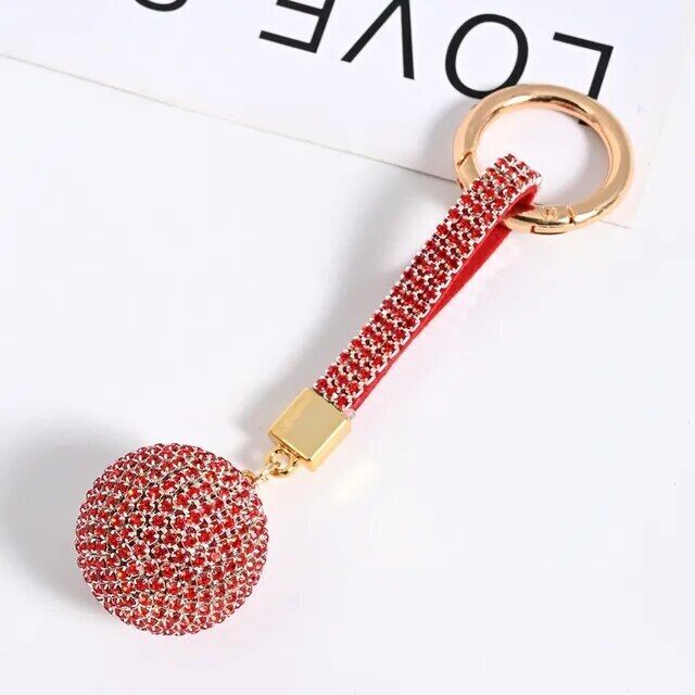 Rhinestone Ball Leather Strap Key Chain Pendant Charm Crystal Purse Bag Car Ring
