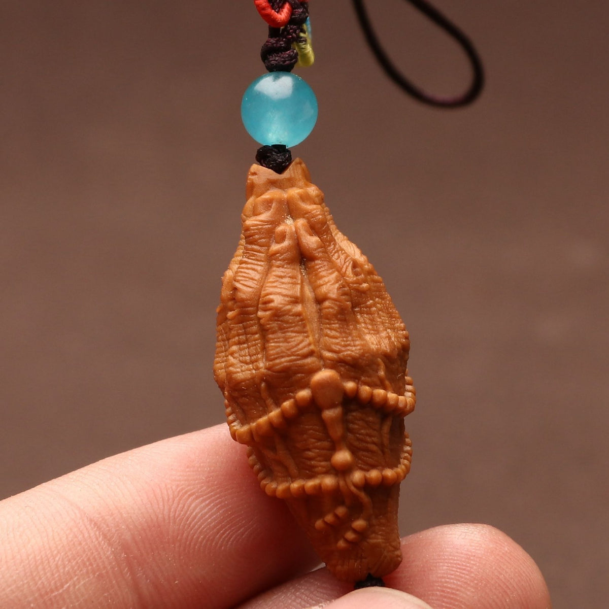 Hand Carved Olive Kernel Buddha Hand Pendant Prayer Bead Charm