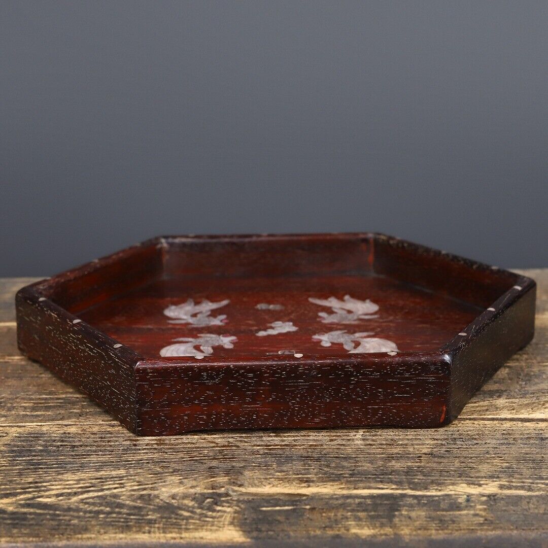 Precious solid wood, sandalwood inlaid shell, cow hair, hexagonal tea plate
