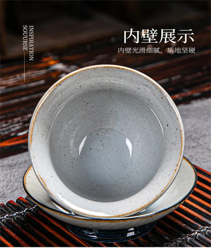 170ml China Retro Firewood Burn Gaiwan Sancai Hand Painted Ceramic Tea Bowl