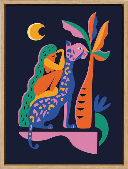Sylvie Girl on Cheetah Framed Canvas Wall Art Home Office Decor colorful 18x24