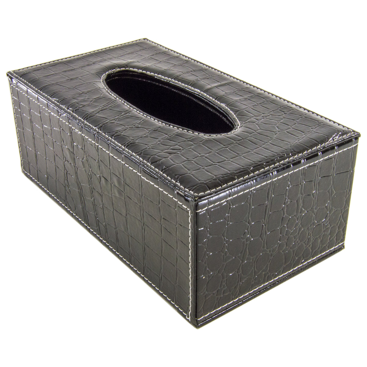 PU Leather Tissue Box Cover Holder for 3.1" Tall Tissue Boxes (Black Crocodile)