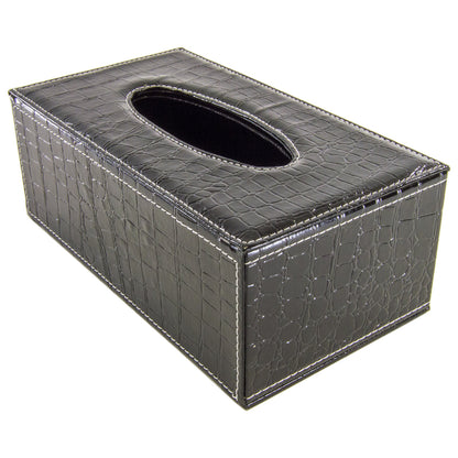 PU Leather Tissue Box Cover Holder for 3.1" Tall Tissue Boxes (Black Crocodile)