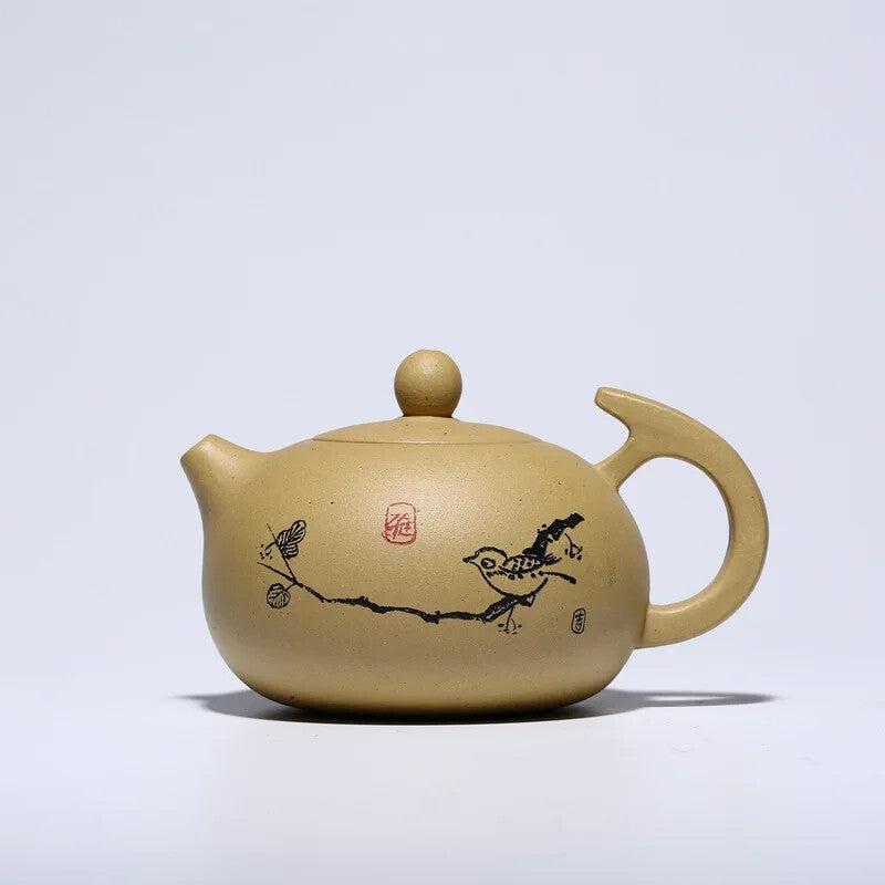 200cc Yixing China Mud Purple Teapot Xishi Teapot Depicting Flowers And Birds
