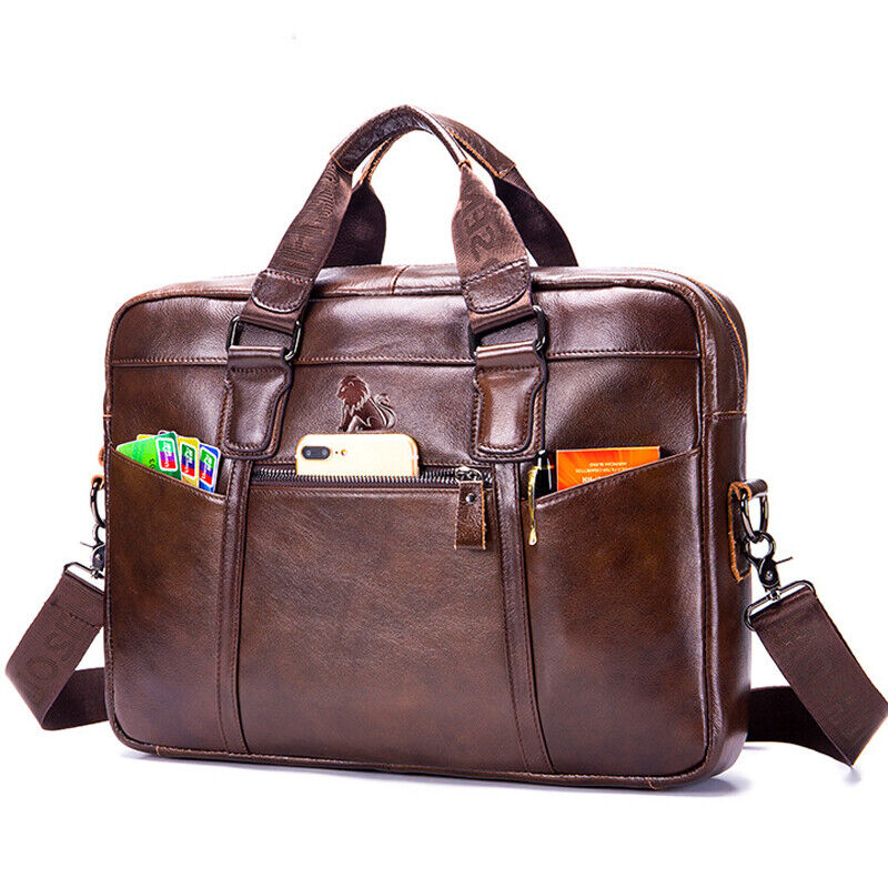 100% Genuine Leather Men's Handbags Shoulder bag 14" Laptop Business Briefcase