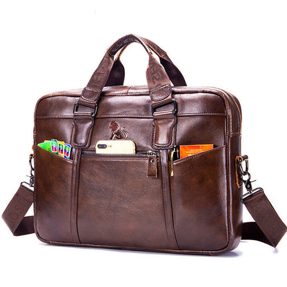 100% Genuine Leather Men's Handbags Shoulder bag 14" Laptop Business Briefcase