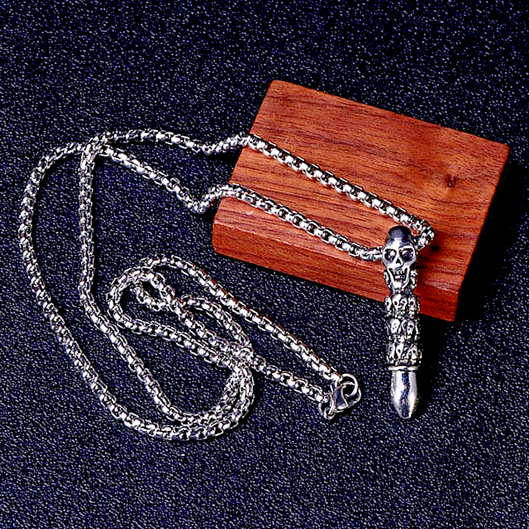 Cadena Bala de Calavera para Hombre Mujer Collar de Acero Inoxidable Lujo