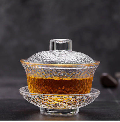 3.66" Glass Gaiwan Kung Fu Tea Set Heat-resistant Hammer-patterned Tea Bowl Gift