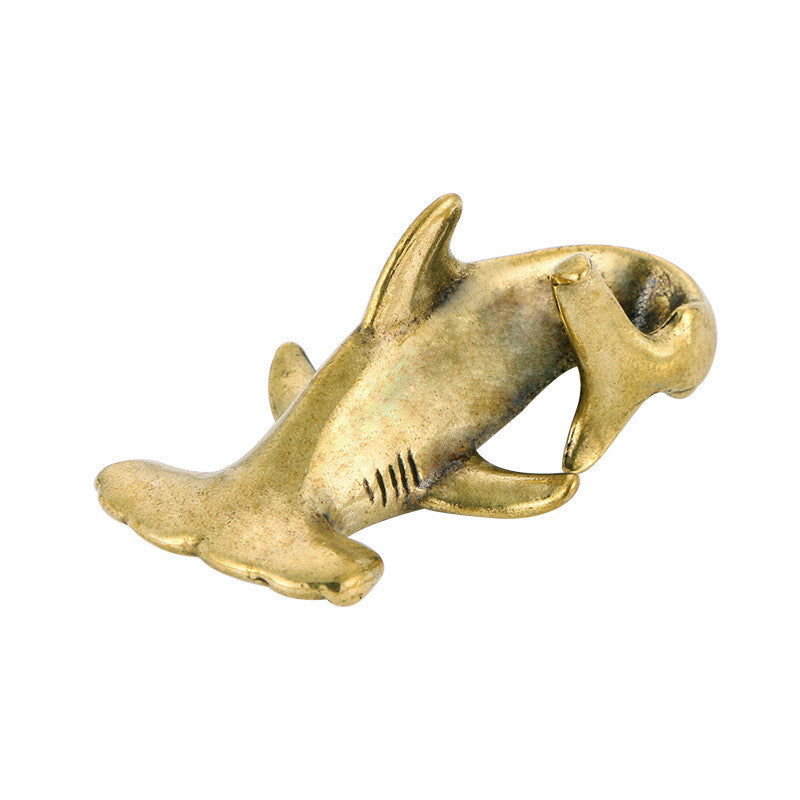 Pure Brass Chinese Antique Collection Solid Hammerhead Shark Tea Pet Statue
