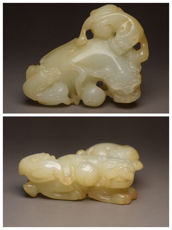 Chinese Antique Hetian Jade Carving Exquisite Beast Statue Figurines Collections