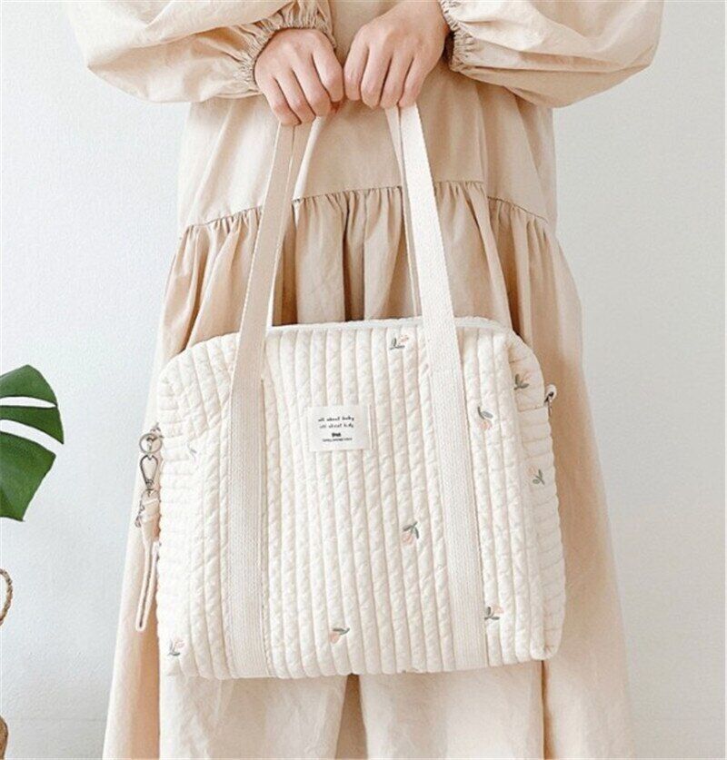 Baby Stroller Bag Baby Beige Zipper Diaper Handbag Mummy Shoulder Bag Traveling