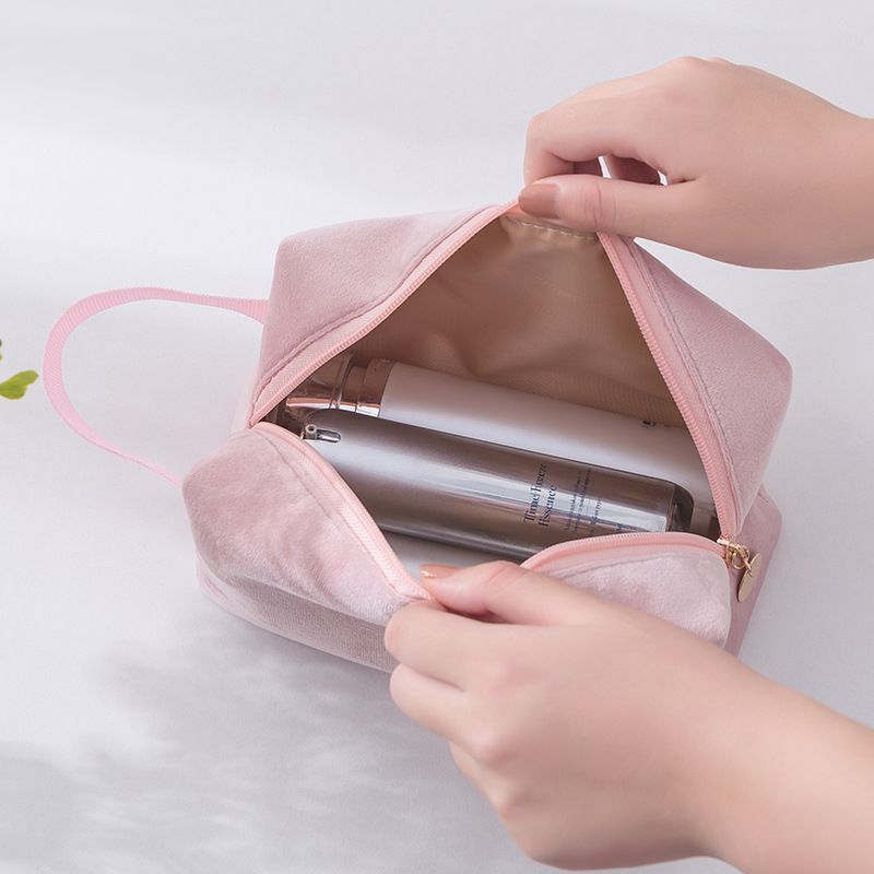 Cosmetic Bag Soft Velvet Make Up Storage Toiletry Package Travel Organizer Pouch
