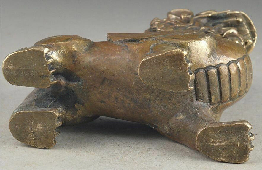 Chinese Handcarved Brass Exorcism Kirin Gather Wealth Brave Troops Pixiu Statue