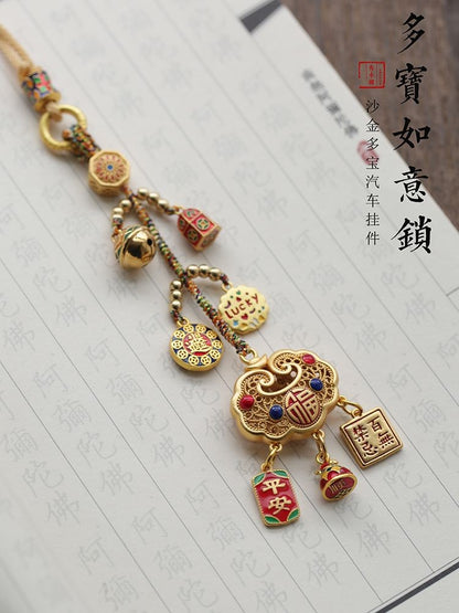 Ruyi Lock Car Pendant Enamel Peace Blessing Rearview Mirror Hanging Ornament