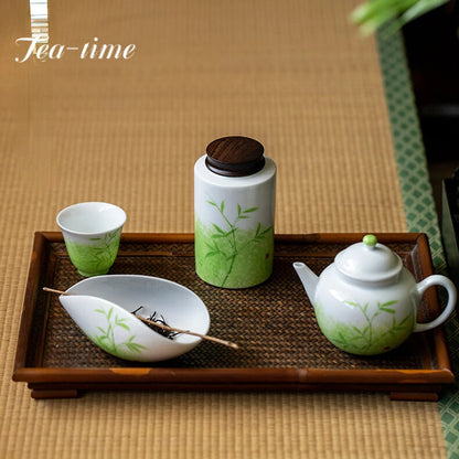 50ml Creative Grass Green Galze Ceramic Teacup Hand-painted Bamboo Master Cup