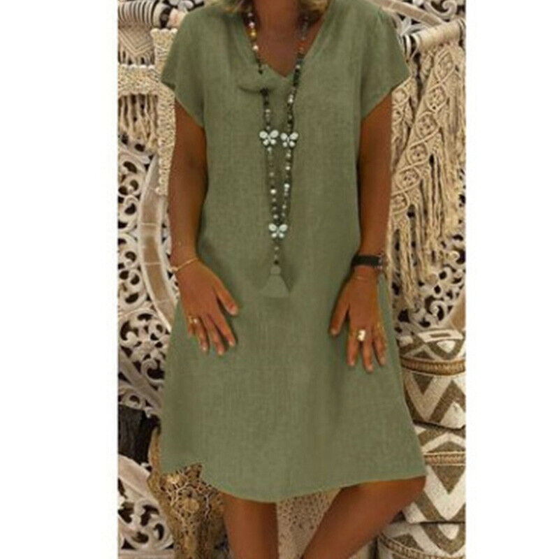 Womens T-Shirt Baggy Plus Size V-neck Ladies Short Sleeve Tops Dress Summer New