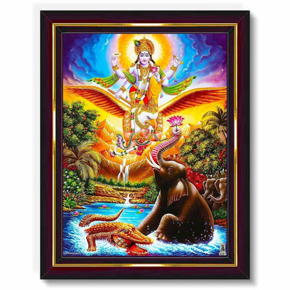 Lord Vishnu Mount on Garuda Painting HD Printed Religious Picture Wooden Frame