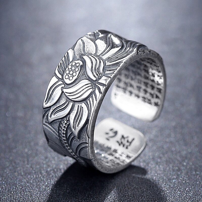 Brand New Lotus Ring, Vintage Amulet, Religious Buddha, Lotus, Buddhist Sutra -