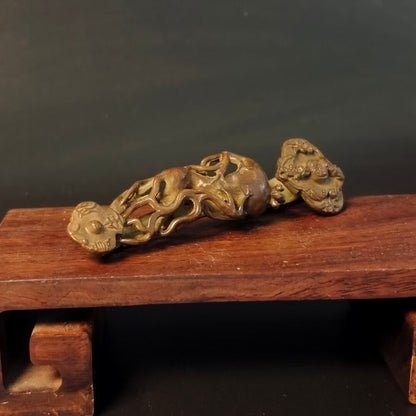 Rare bronze tea pet Tabletop Figurine Home Decor Gifts hand piece netsuke
