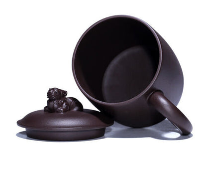 Authentic Yixing Zisha Tea Cup with Infuser Cup Lid Handle Holder Handmade Carve