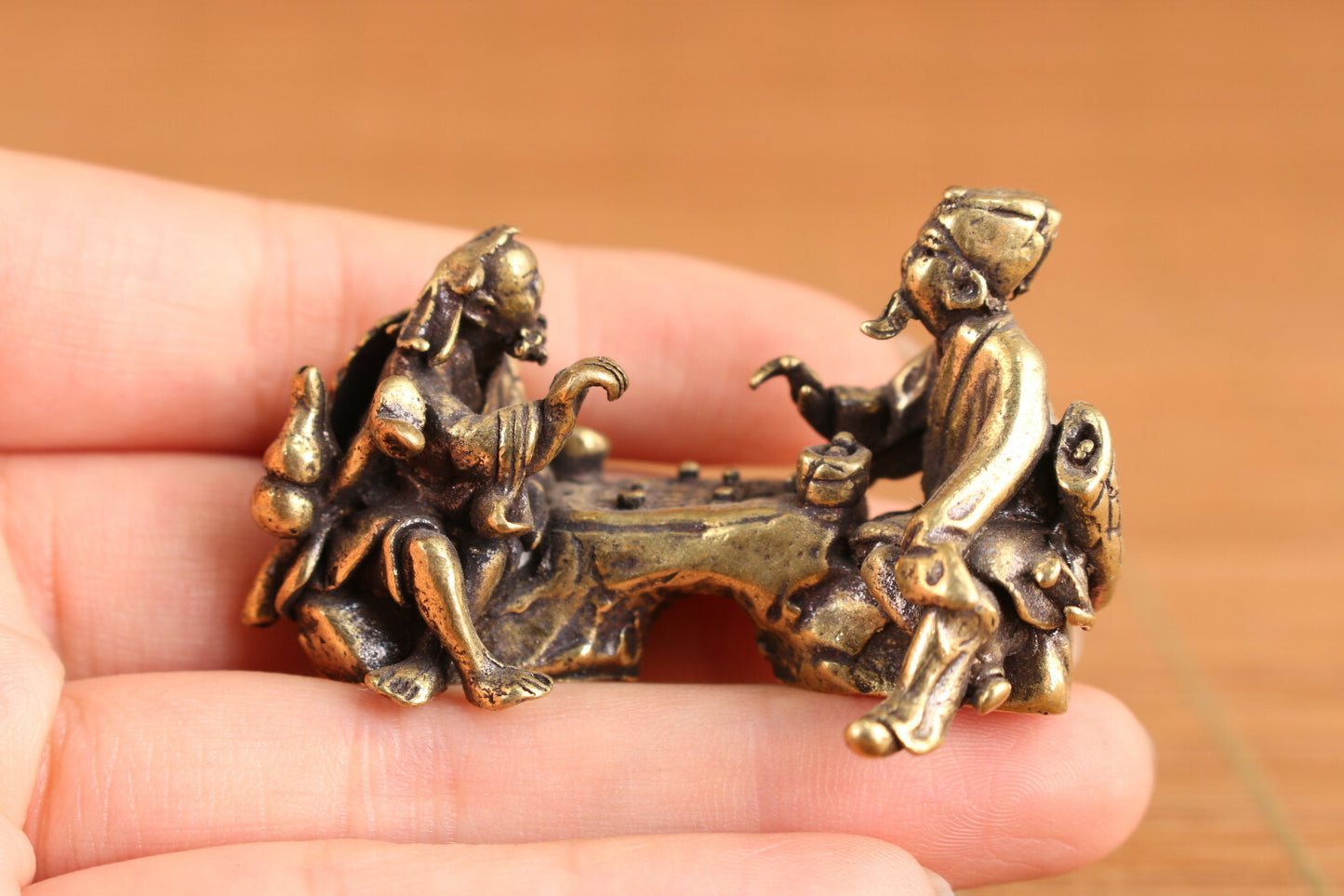 Collection Chinese brass art elder tea statue figure table decoration tea pet