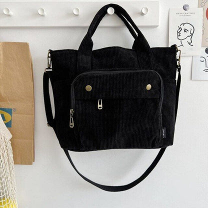 Women Corduroy Shoulder Handbag Canvas Bags Zipper Simple Crossbody Bag