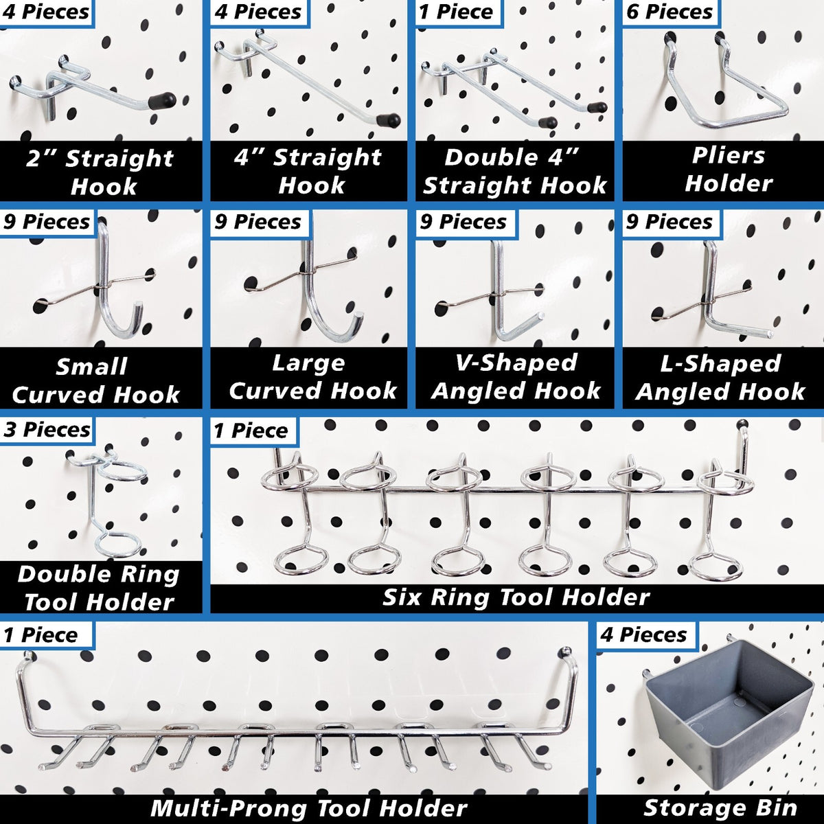 80 Piece Pegboard Hooks and Holders - Includes Straight, Curved, and Angled H...