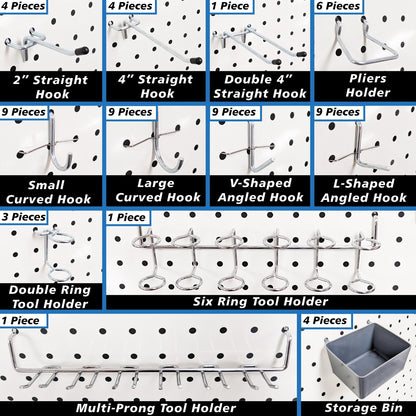 80 Piece Pegboard Hooks and Holders - Includes Straight, Curved, and Angled H...