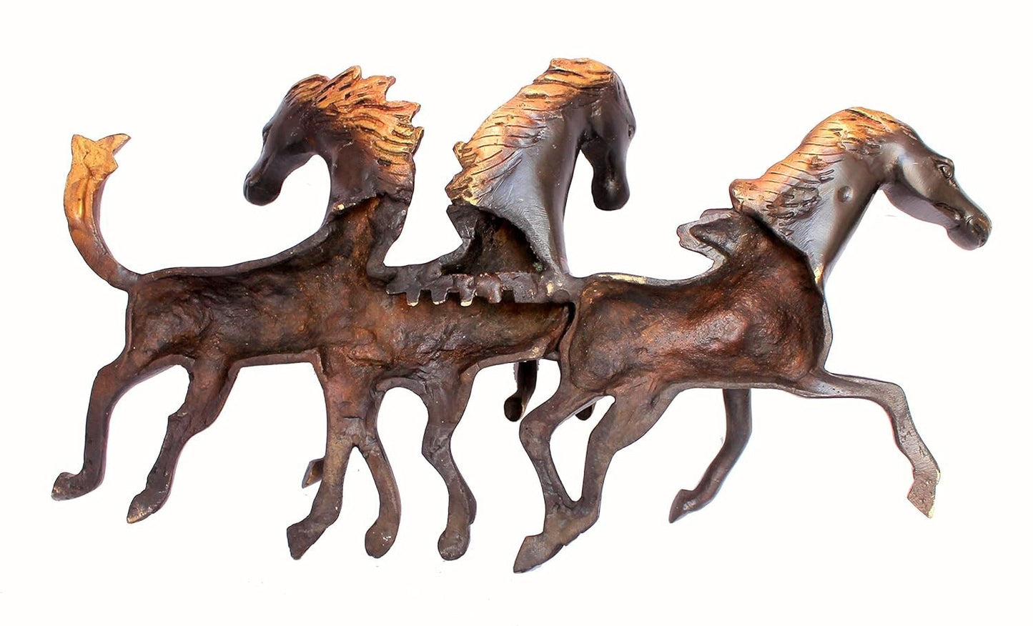 Brass Three Running Horses Sculpture Statue Wall Hanging Showpiece Figurine