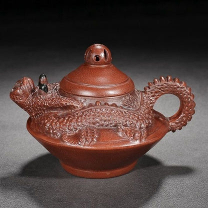 Vintage Chinese Yixing Purple Clay Teapot Zisha Ceremony Carving Dragon Teaware