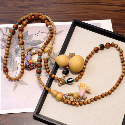 Guofeng Gourd Sandalwood Necklace Crystal Crossbody Double Tassel Beaded Chain