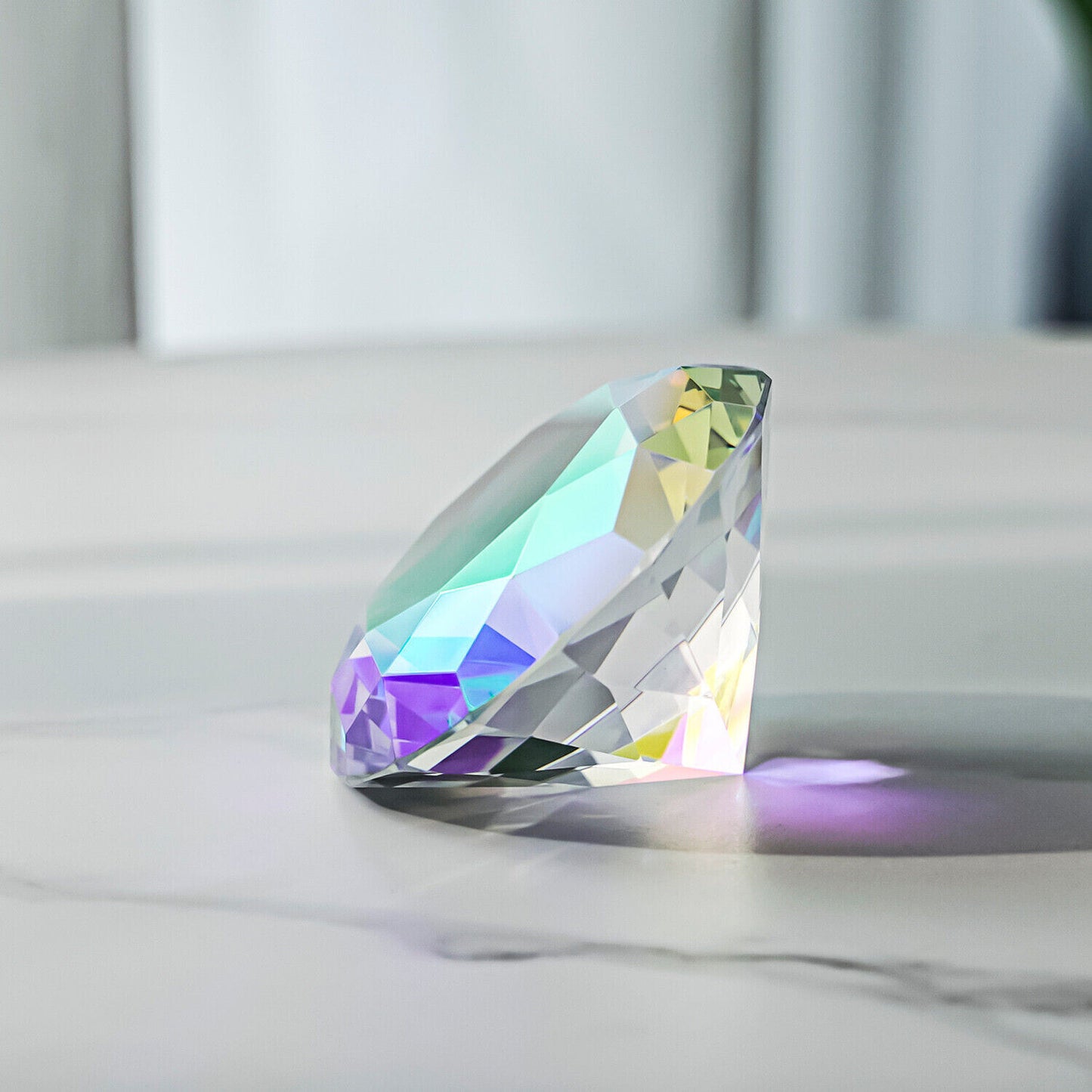 80MM Color AB Coated Crystal Diamond Paperweight With Stand Jewel Wedding Decor