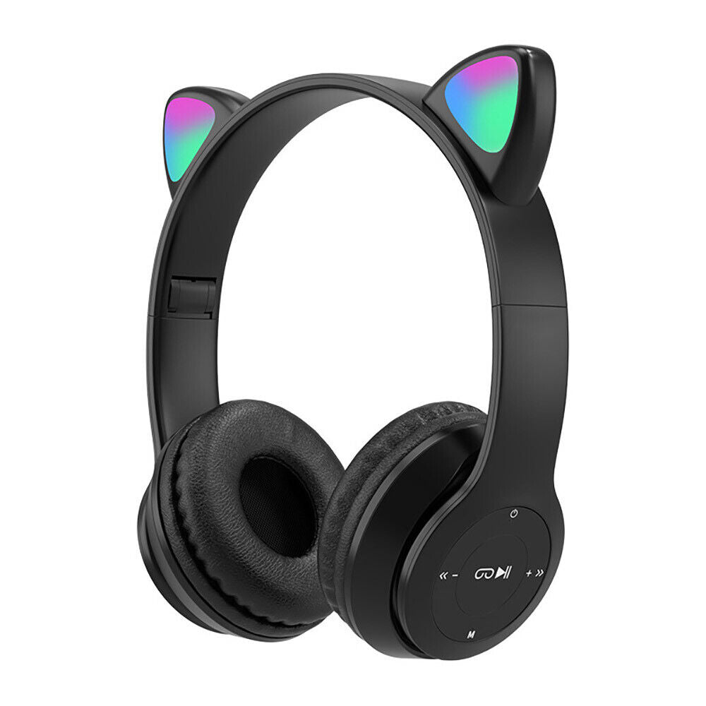 Bluetooth 5.0 Wireless Cat Rabbit Ear Headsets LED Headphones For Kids Girls Boy