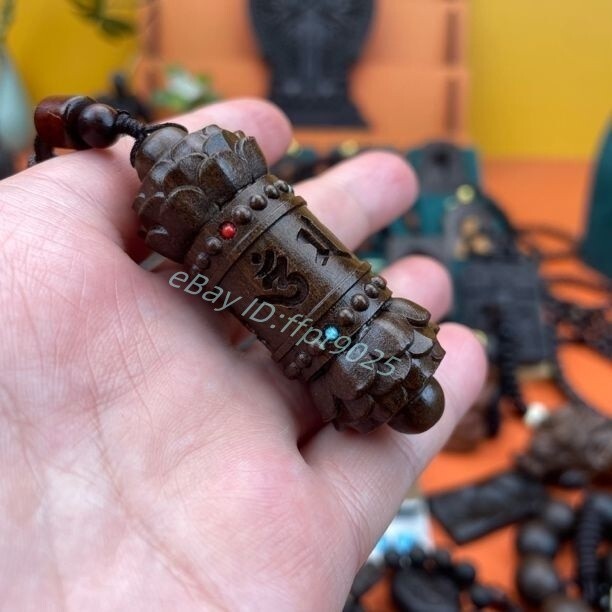 China Tibetan Natural Wood Carving Buddhism Blessing Om mani padme hum Necklace
