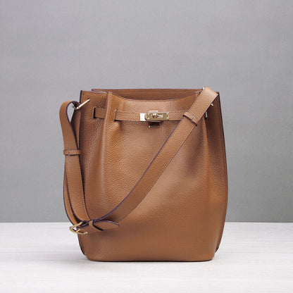 Real Leather Drawstring Bucket Tote Shoulder Bag Purse Handbag Crossbody Fashion