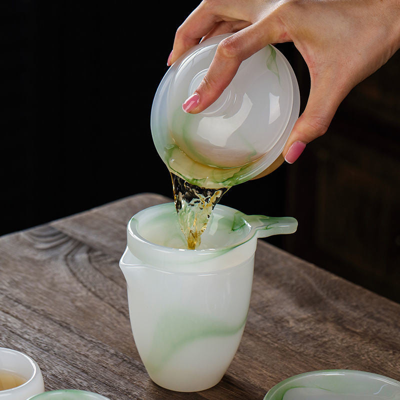 150ml Chinese Kung Fu Green Jade Porcelain Gaiwan Bowl Teacup Set Puer Tea Cup