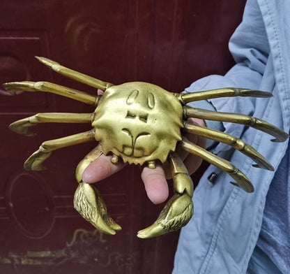 Big Brass Crab Statue Feng Shui Home Decor Figurine Collectibles